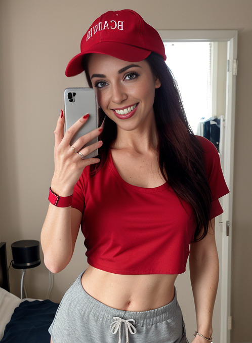 AI Porn Image of 40-50 Years Old 1 Woman Laughing Ponytail Brunette Brown hair