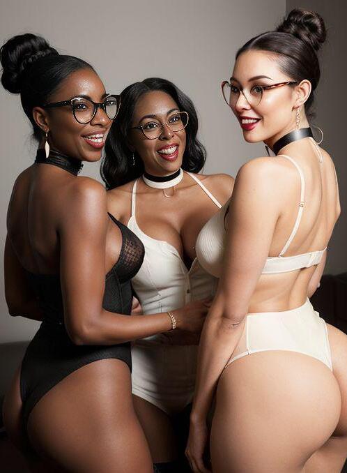 AI Porn Image of 50-60 Years Old 2 Women Black Laughing Hair Bun Mature Granny