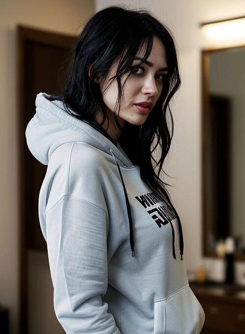 AI Porn Image of 20-30 Years Old Black Hoodie Fit Girl Natural